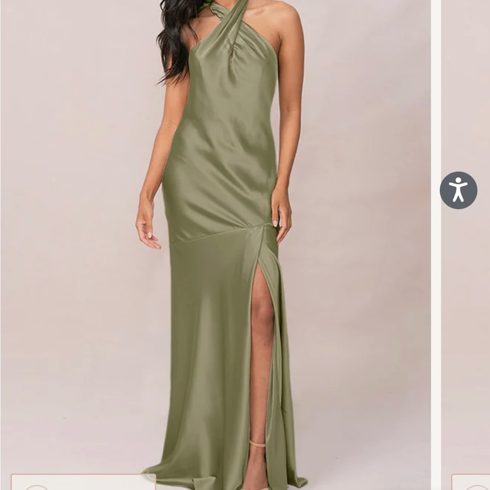 Revelry Athena Satin Dress Moss